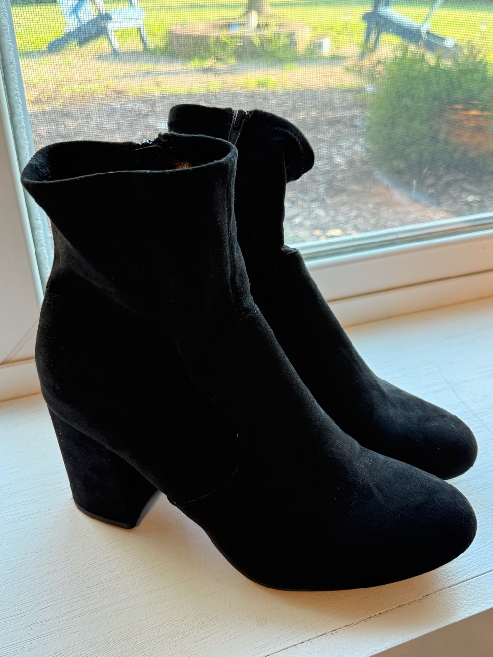 Target Black Suede Ankle Boots with Block Heel and Sock Lining